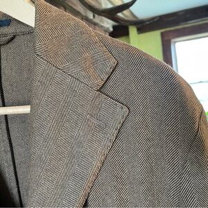 Classic Brown Herringbone Blazer by Luigi Mantova “Rough” $2175 50%Cashmr/50 Slk